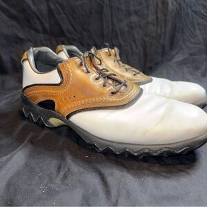 FootJoy White and Brown Leather Athletic Golf Shoes - Lace-Up
